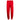 Red sweatpants with an elastic waistband and white text on the hip.
