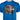 A blue T-shirt featuring a cartoon man reeling in a large fish with teeth and hair.